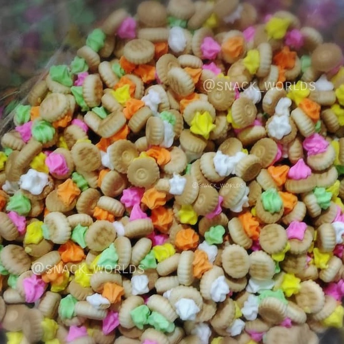 

BIG DISCOUNT 3Gram Biskuit Gemrose kue kancing Monas snack jadul Warna Warni Biskuit MONAS