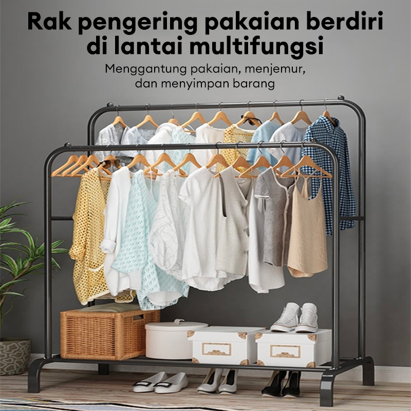 Hanger gawang double/double big stand hanger besi kuat butik bazar display rak gantungan baju aesthe