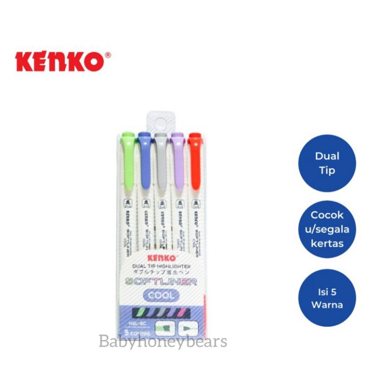 

DAPATKAN Kenko Textliner Softliner Cool Dual Tip Highlighter 5 Warna