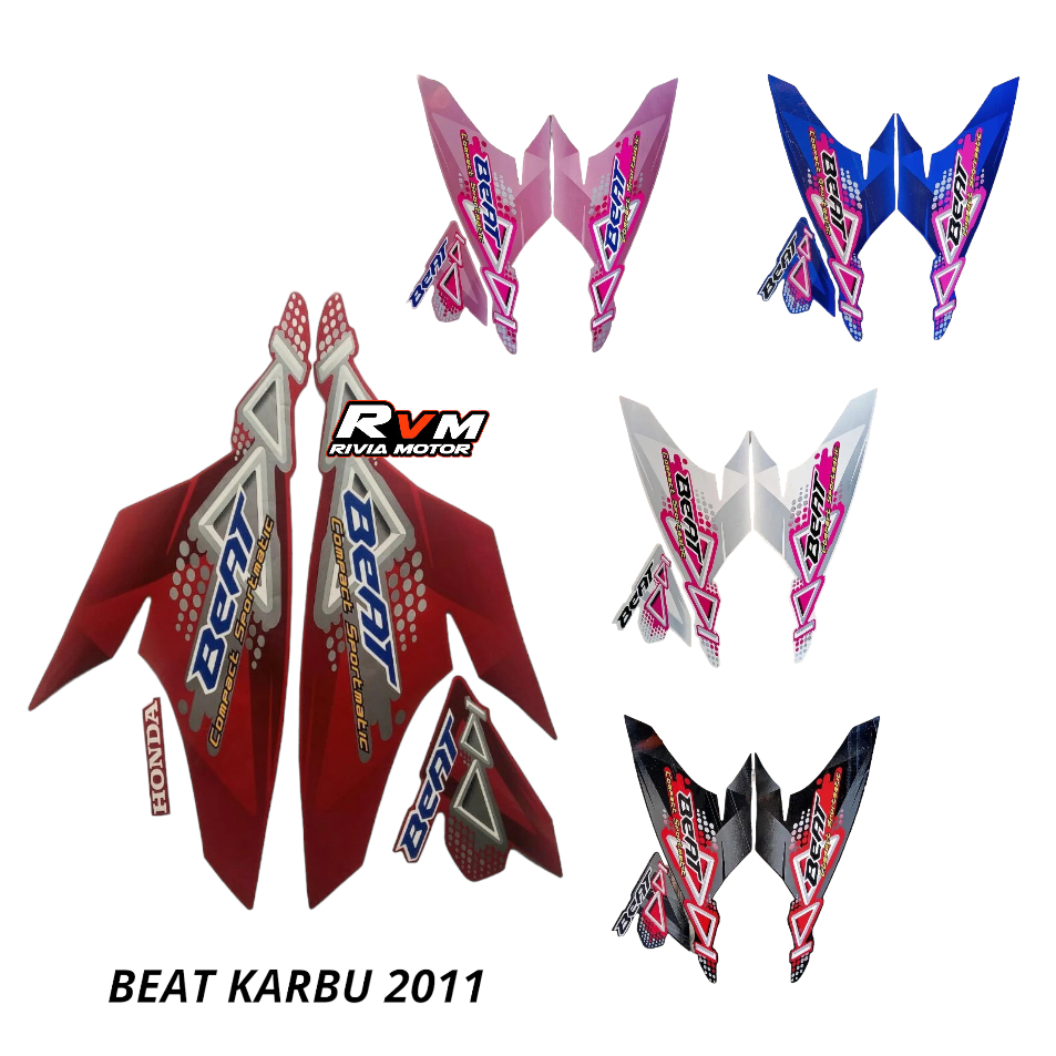 Striping Stiker Honda Beat Karbu 2011 Merah Hitam Biru Putih Pink
