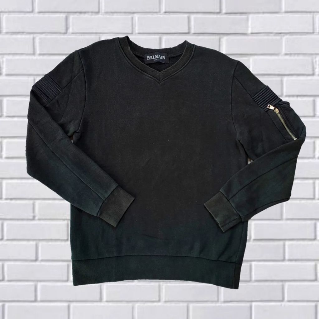 SWEATER CREWNECK BALMAIN PARIS, SIZE L (SECOND BRANDED) HITAM, CN0091