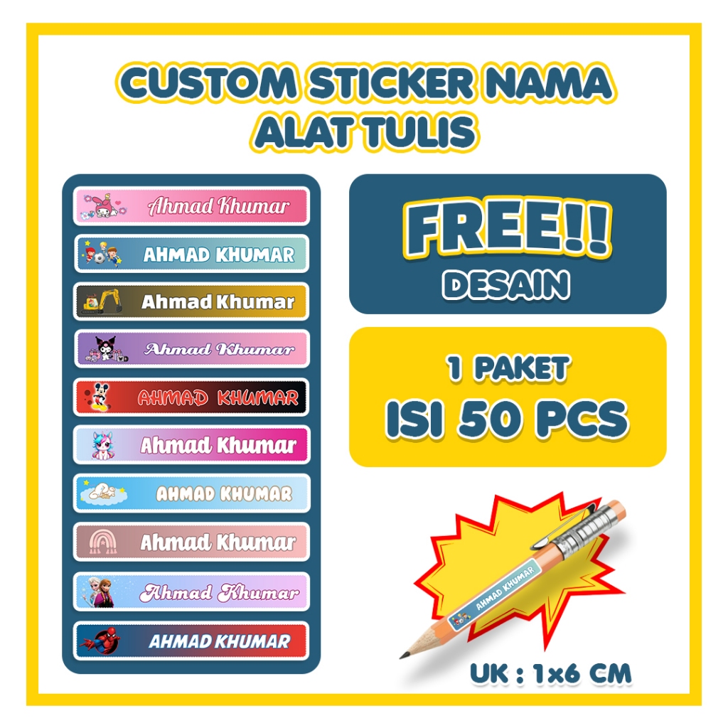 

Stiker Nama Alat Tulis Anak Waterproof Anti Air Isi 50 pcs