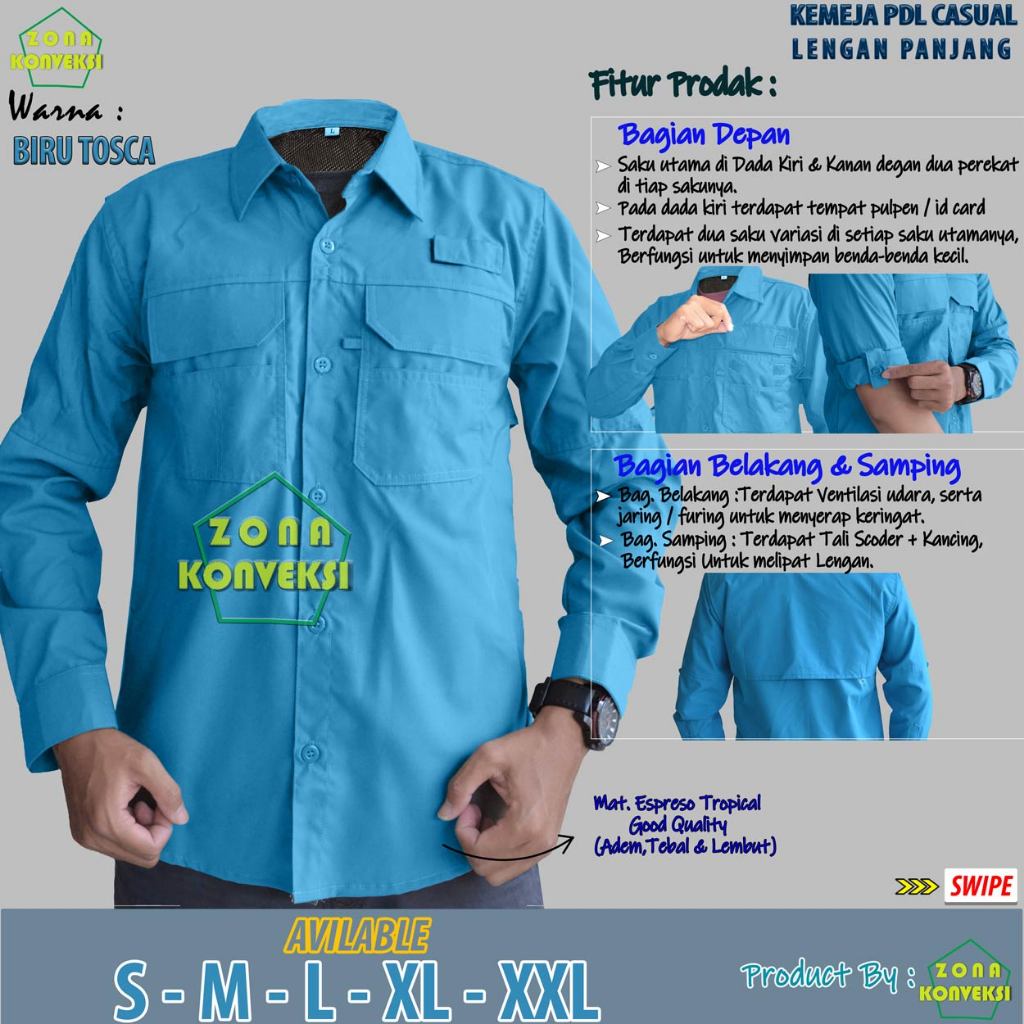 KEMEJA PDL KASUAL LENGAN PANJANG WARNA BIRU TOSCA | KEMEJA SEMI FORMAL TERBARU