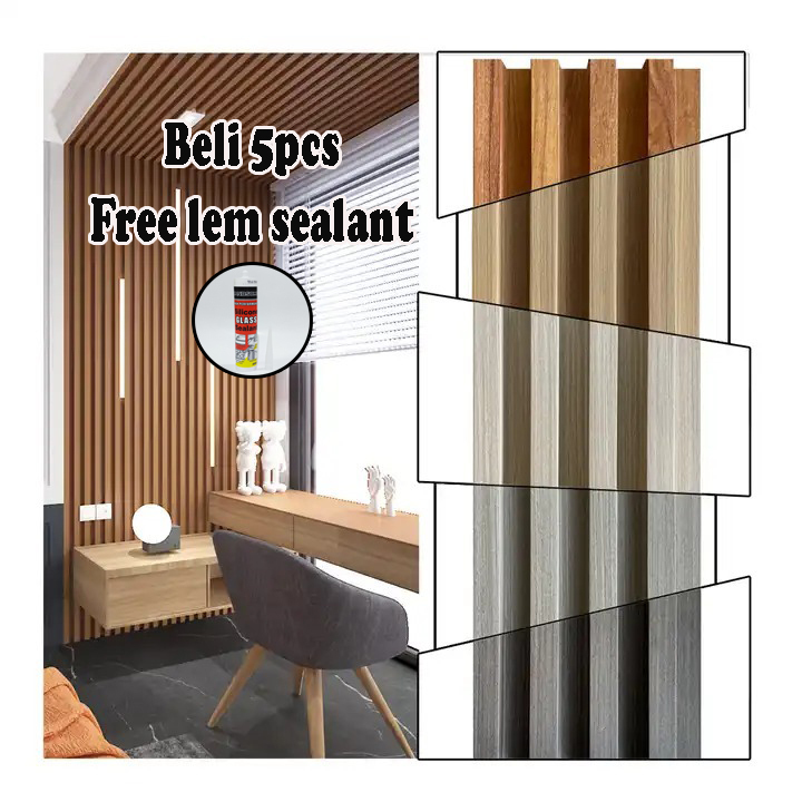 VIP Wood Panel WPC Ukuran 290cm Wall Panel PVC Motif Kayu Kisi Kisi Kayu Dekorasi Tembok