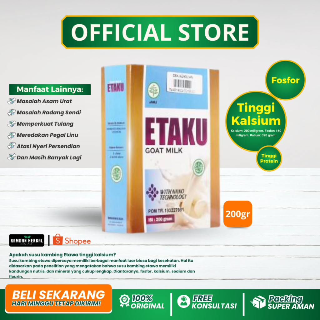 

Susu Bubuk Dewasa Untuk Tulang Sendi & Otot Nutrisi Tinggi Kalsium Etaku Susu Kambing Etawa Isi 200gram