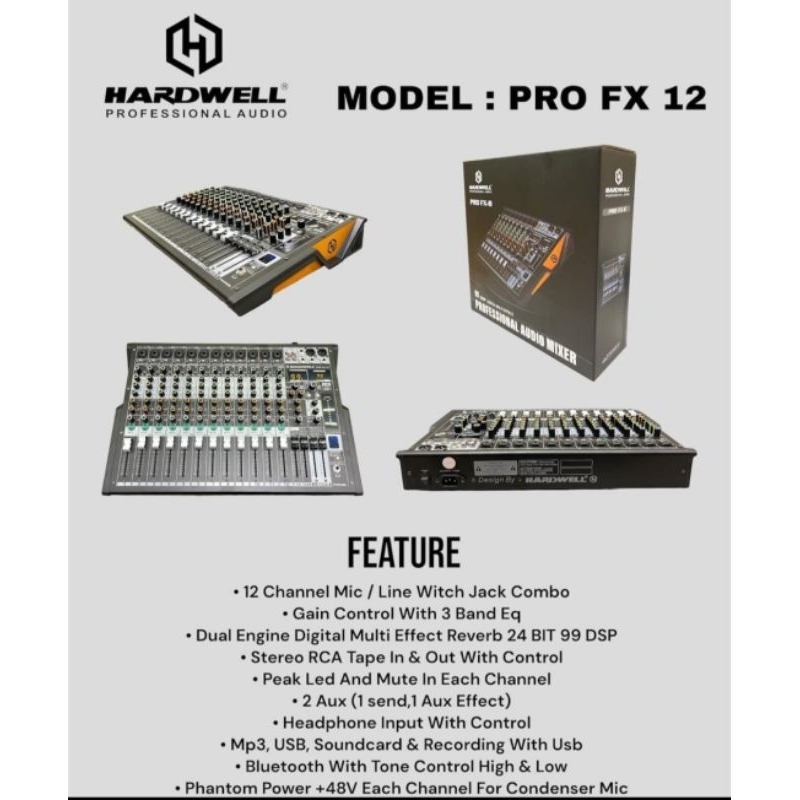 mixser audio 12channel hardwell PRO FX12 bluetooth USB full mono