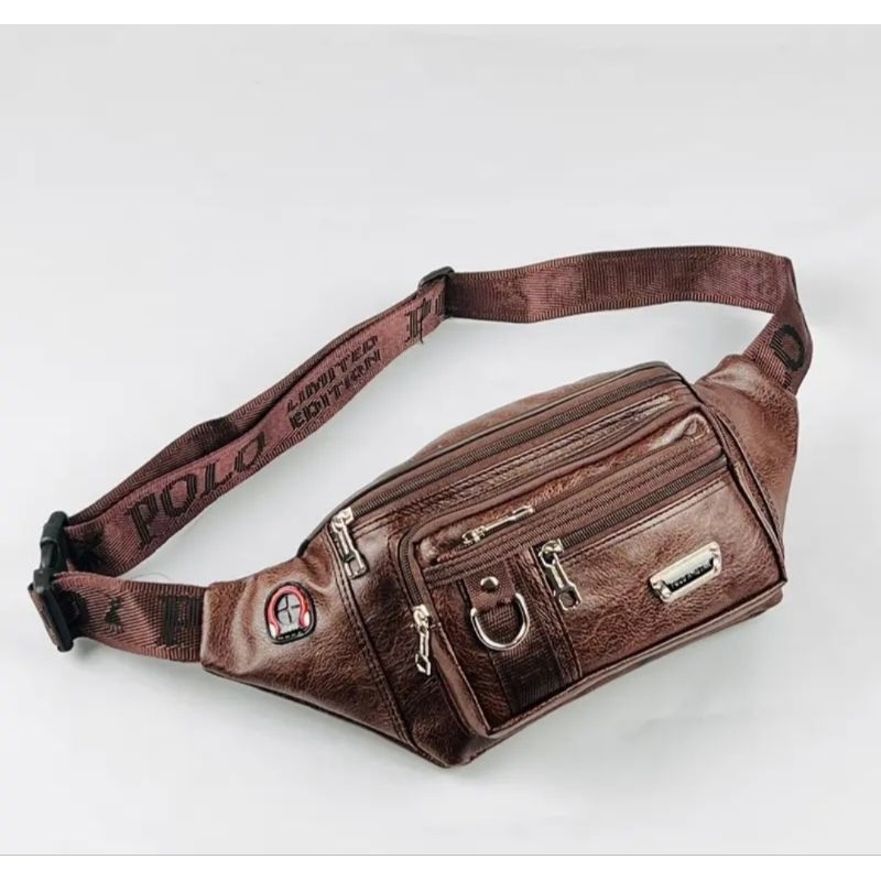 tas pria selempang Original Waistbag multfungsi terbaru tas POLO kulit asli pu fashion terlaris