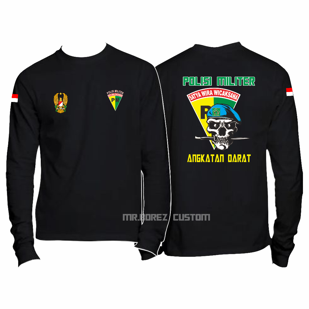 Kaos Polisi Militer Angkatan Darat Lengan Panjang / Kaos Oblong POM AD Lengan Pendek / Baju Kaos Obl