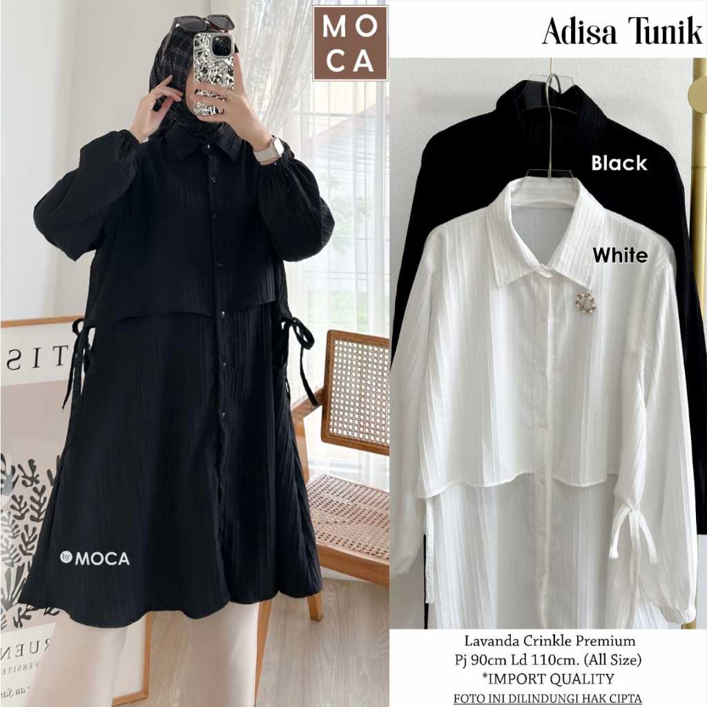 [LD 110] ADISA TUNIK KEMEJA ATASAN WANITA PESTA PREMIUM BAHAN LAVANDA CRINKLE ORI BY MOCA