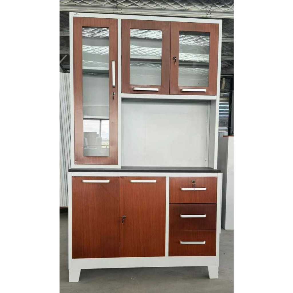 Lemari Dapur Besi 3 Pintu Motif Kayu Rak Piring Besi 3 Pintu WOOD KHUSUS  KHUSUS BOGOR KURIR TOKO