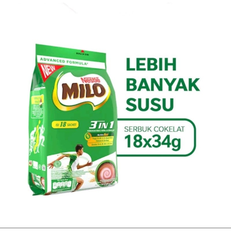 

Milo 3in1 Active-Go Susu Coklat Pouch 18x34g