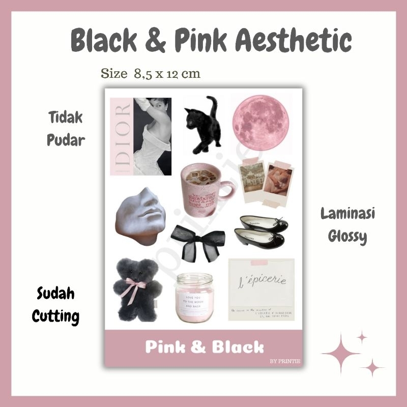 

[1 lbr] kisscut sticker sheet aesthetic tema pink & black