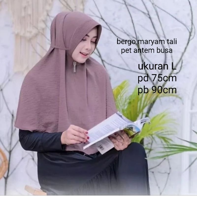 bergo crinkle airflow size L hijab maryam ped tali jilbab crinkle pet antem busa