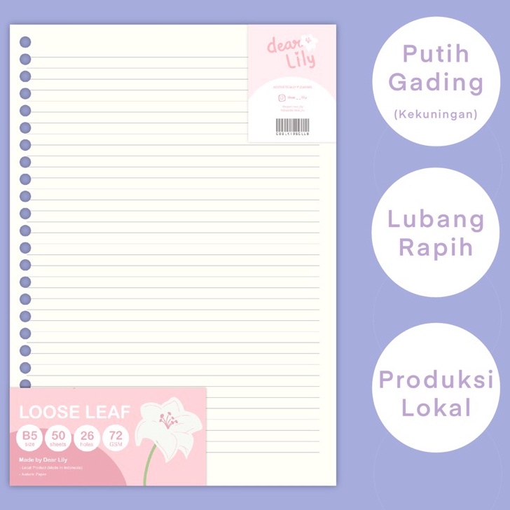 

Termurah B5 Loose Leaf Isi 5 lembar Isi Kes B5 Binder 26 Lubang Warna Putih Garding Cream Coksu Motis Garis Polos Grid KotakKotak TitikTitik Dot Natural Paper Kes Vintage