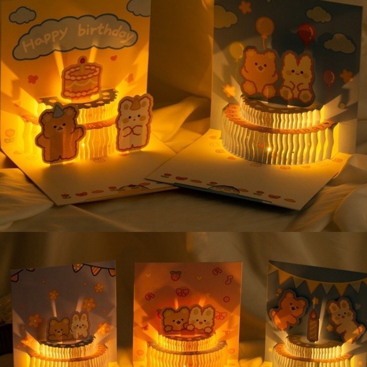 

KP8 CODKartu Ucapan Pop Up 3D Happy Birthday Dengan MUSIC Motif Kartun Postcards Amplop Hadiah Ulang Tahun