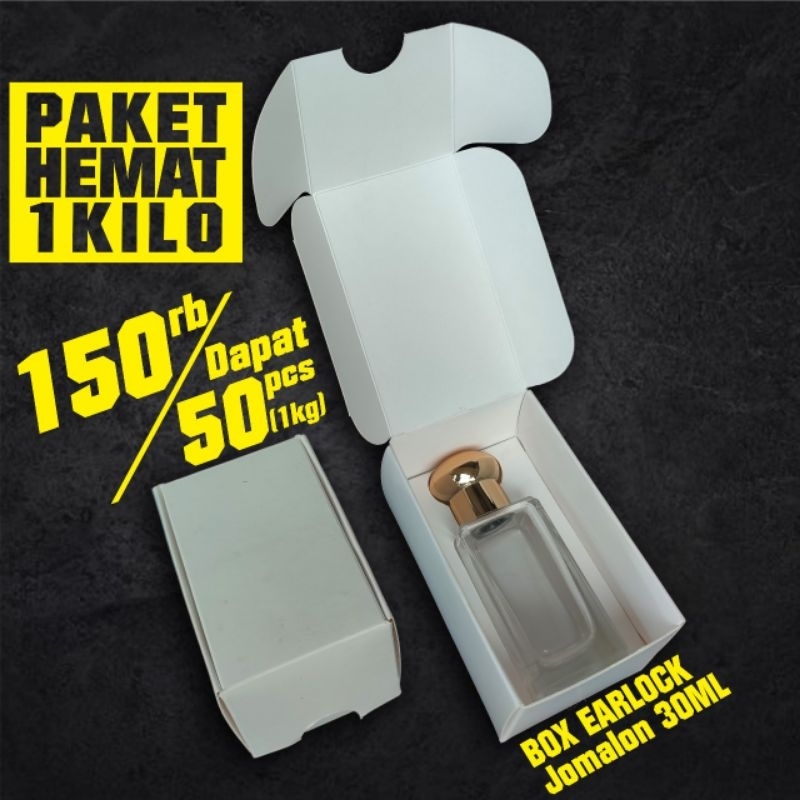 

PAKET 1KILO (ISI 50pcs) BOX EARLOCK untuk botol jomalon pendek 30ml putih hitam