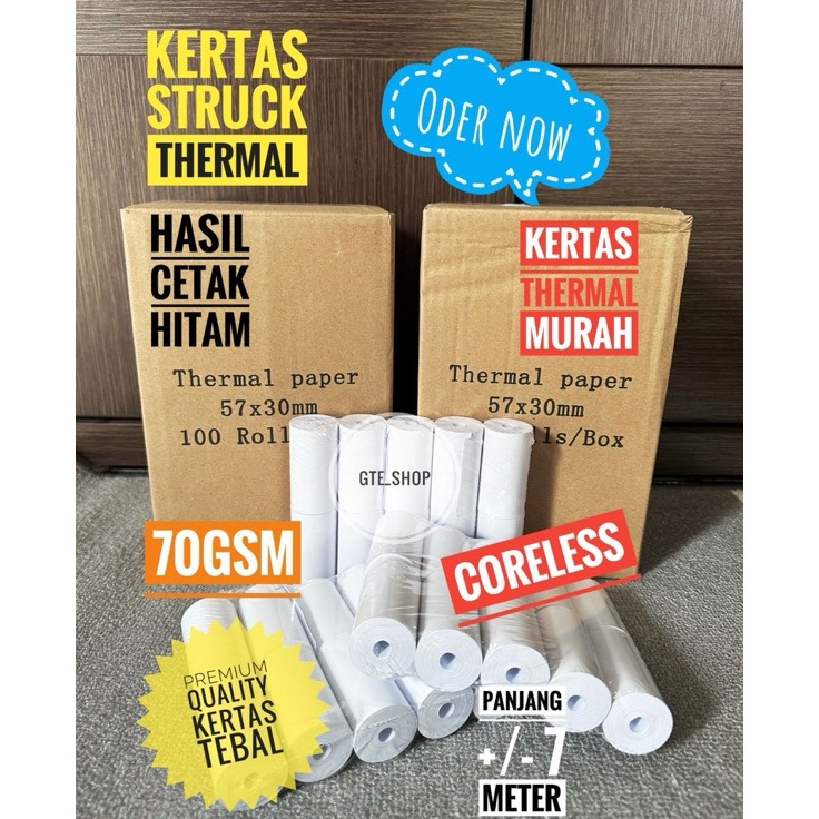 

FG2 Kes Thermal Struk Kasir 57x3 Coreless Thermal Paper Roll EDC