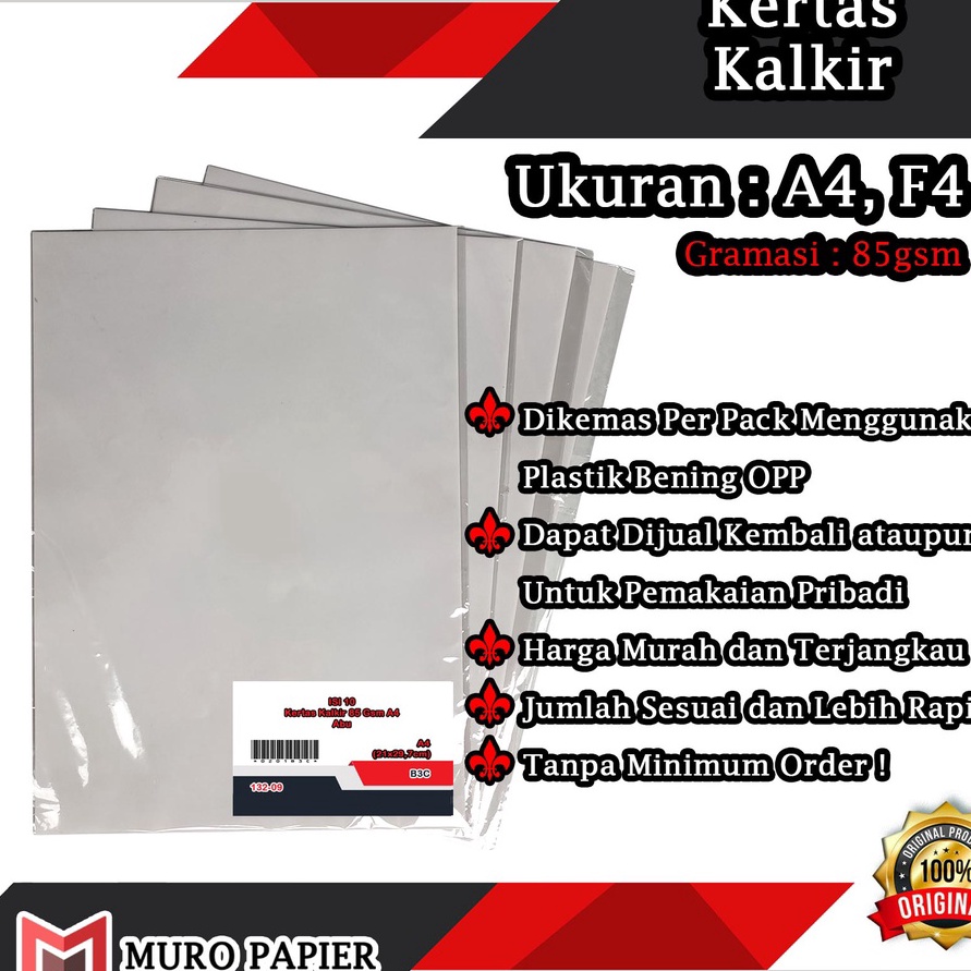 

Sale PER PAK ISI 1 Kes Kalkir 85 gsm F4 A4 by Muro Papier