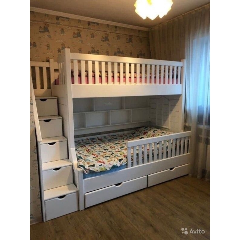 Tempat tidur anak tingkat 3 kasur cat duco putih, ranjang tingkat 3 kasur bahan kayu berkualitas,
