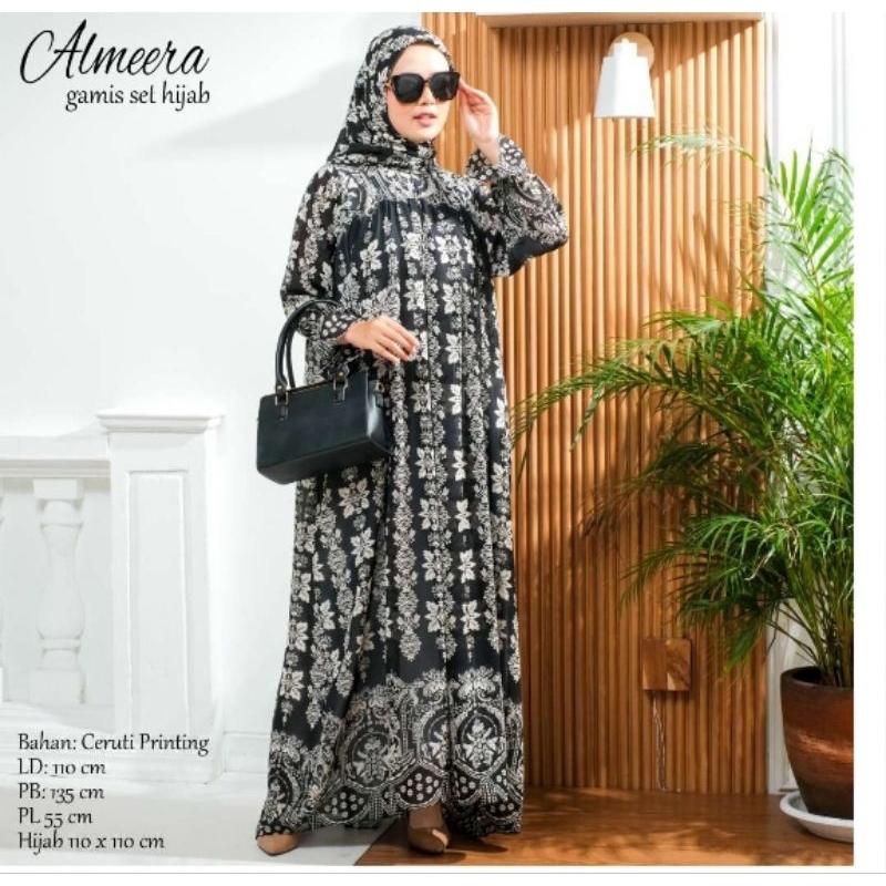 Almira Gamis set Hijab Gamis Ceruty Printing