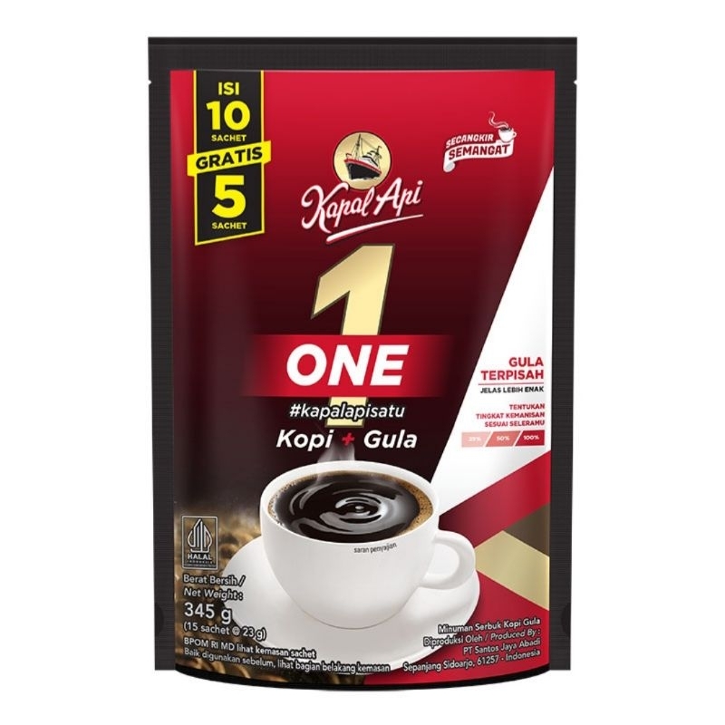 

Kapal Api One Kopi + Gula 15 x 23 g & 10 x 23 g / 1 Renceng
