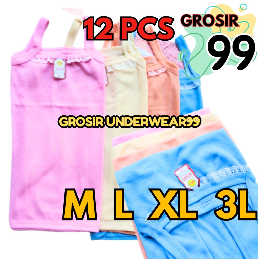 12 Pcs Kaos Dalam Cewek - Singlet Anak dan Remaja Perempuan Renda GROSIR99