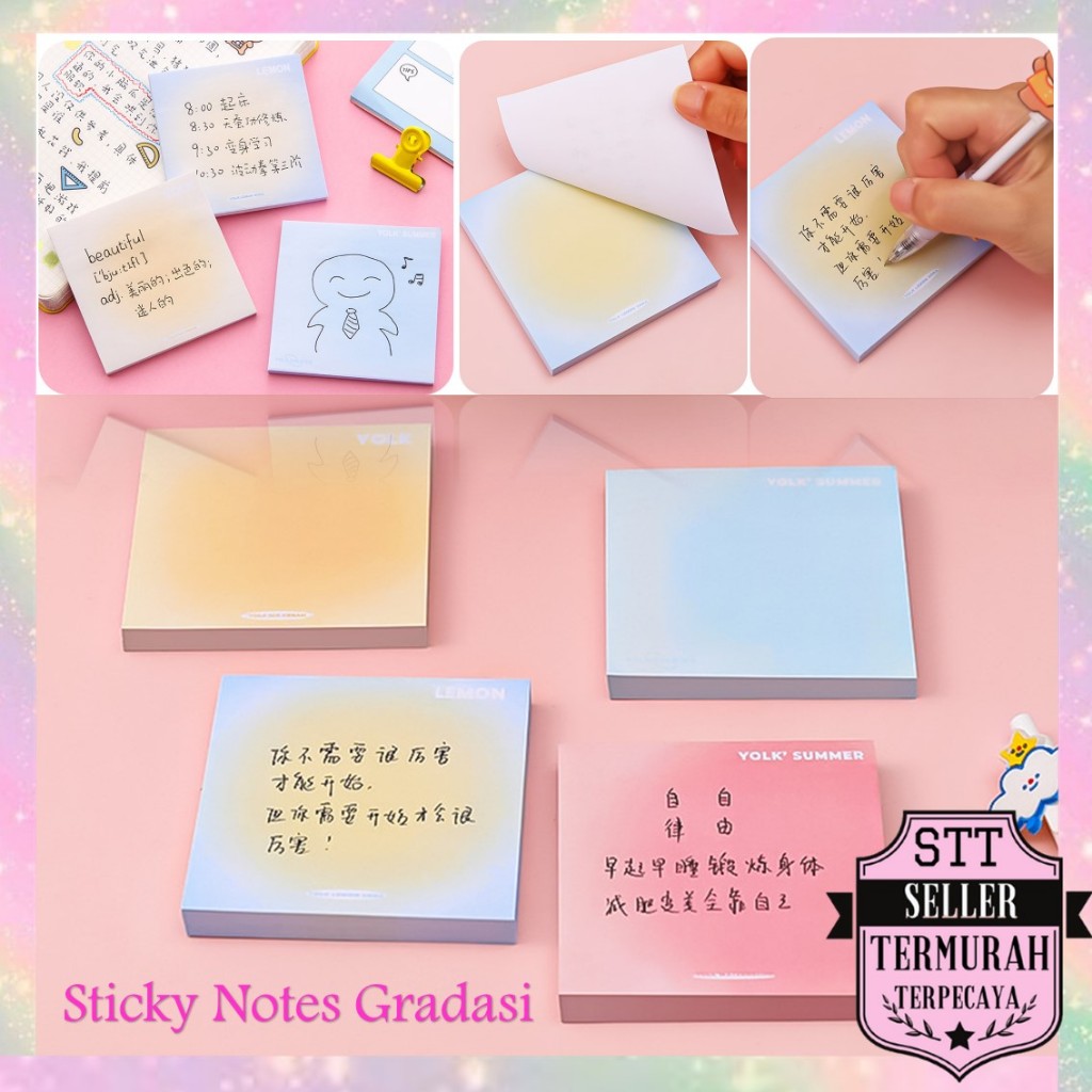 

STT Sticky Notes Gradasi Lucu Polos 50 Lembar Memo Tempel Gradasi Warna-Warni 50Lembar Tempelan Kertas Catatan Memo Bookmark Notepad Alat Tulis Kantor Sekolah