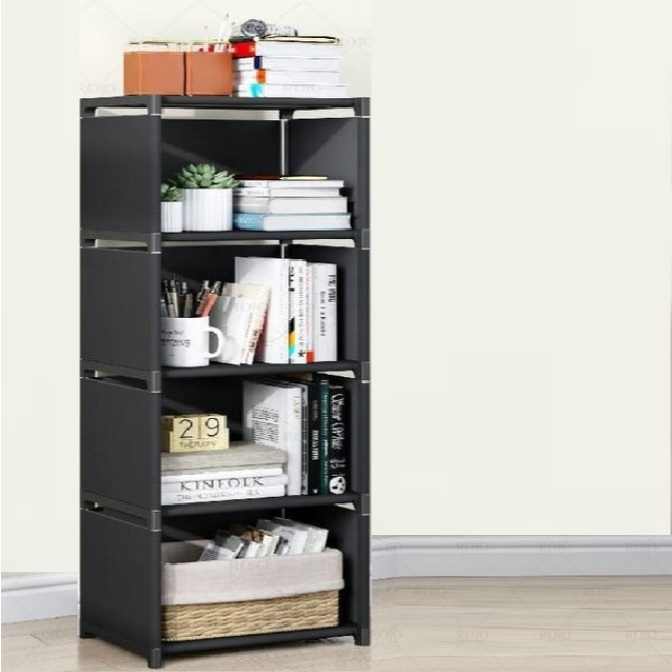 RB Rak Portable Serbaguna 5 Susun 4 Ruang / Rak Buku Multifungsi - Warna BLACK / HITAM