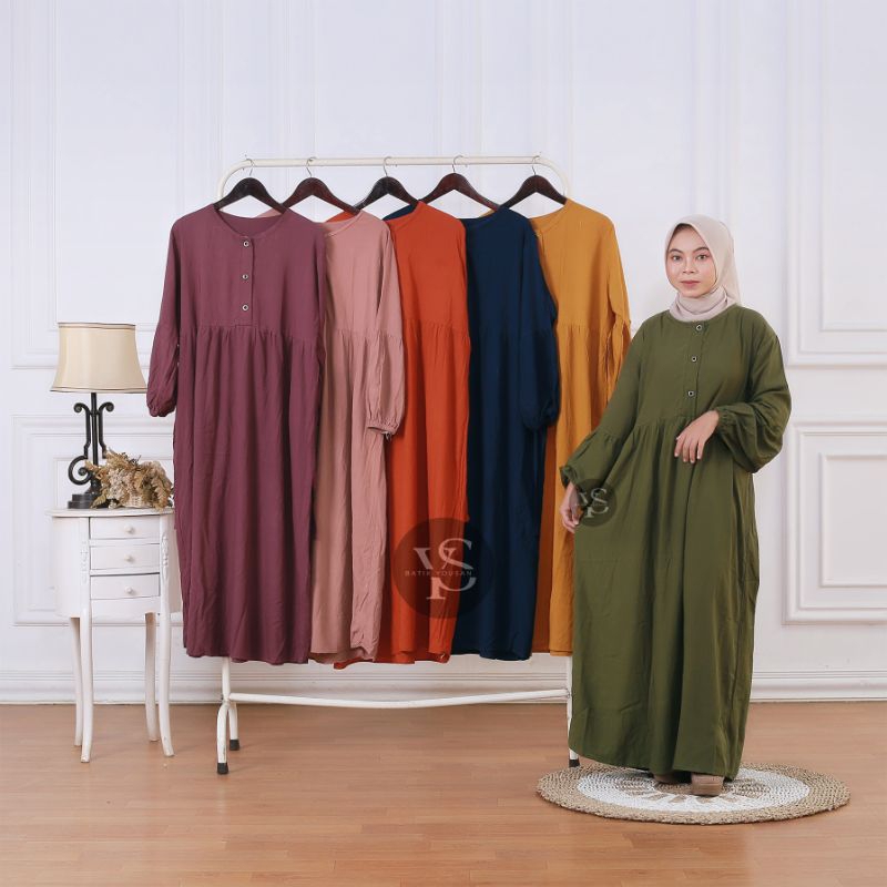 MIDI DRESS OLIVE / RAYON TWILL PREMIUM/MIDIDRESS MODERN WANITA/ BUSUI FRIENDLY