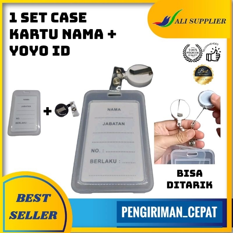 

1 SET CASING TEMPAT ID CARD + YOYO ID HOLDER KARTU NAMA BENING POTRAIT MURAH / CASE TANDA PENGENAL / TEMPAT PENGENAL + TALI / TEMPAT KARTU ETOLL / TEMPAT ID CARD + TALI YOYO / YOYO LANYARD / TEMPAT KARTU + TALI YOYO / 1 SET ID TRANSPARAN 2 SISI TEMPAT ID