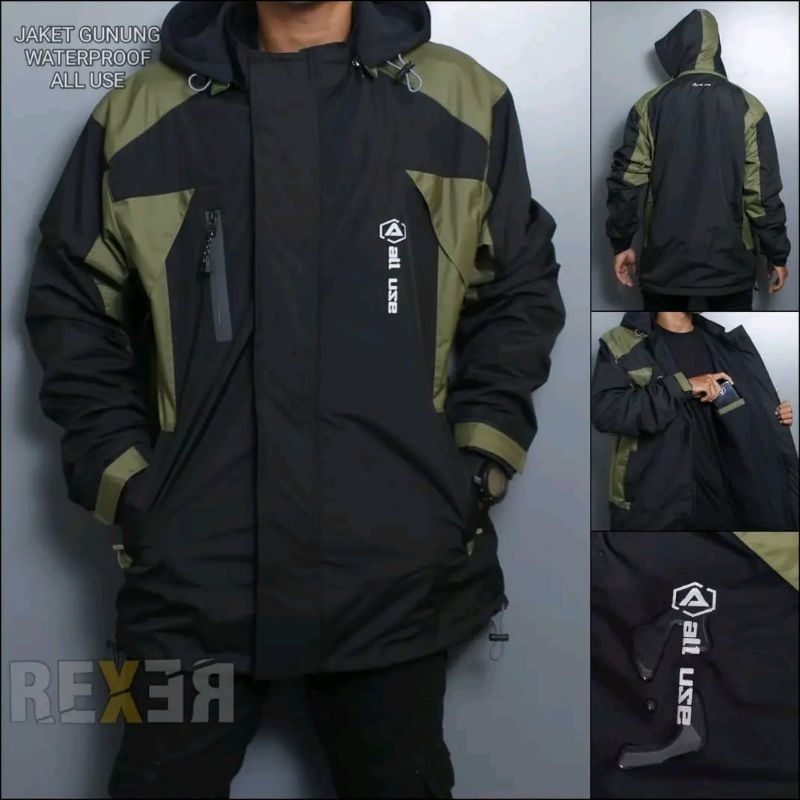 JAKET WATERPROOF WINDPROOF GUNUNG ALL USE ORIGINAL JAKET ALL USE JAKET GUNUNG ALL USE HITAM MIX ARMY