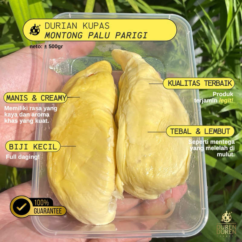 

Durian Kupas Montong Palu Parigi | 500gr | 100% MANIS LEGIT!