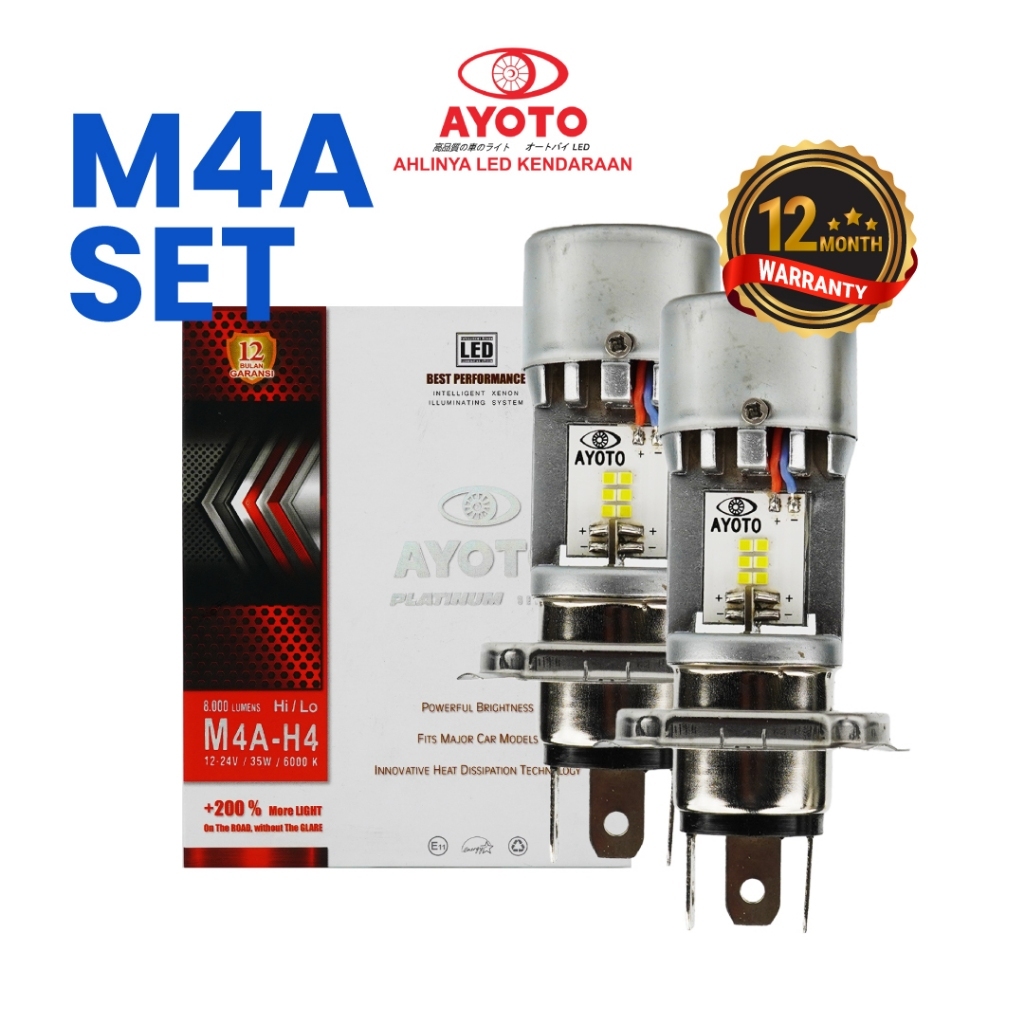 2 pcs sepasang Lampu led H4 mobil/truck AYOTO M4A watt 30 hi/low