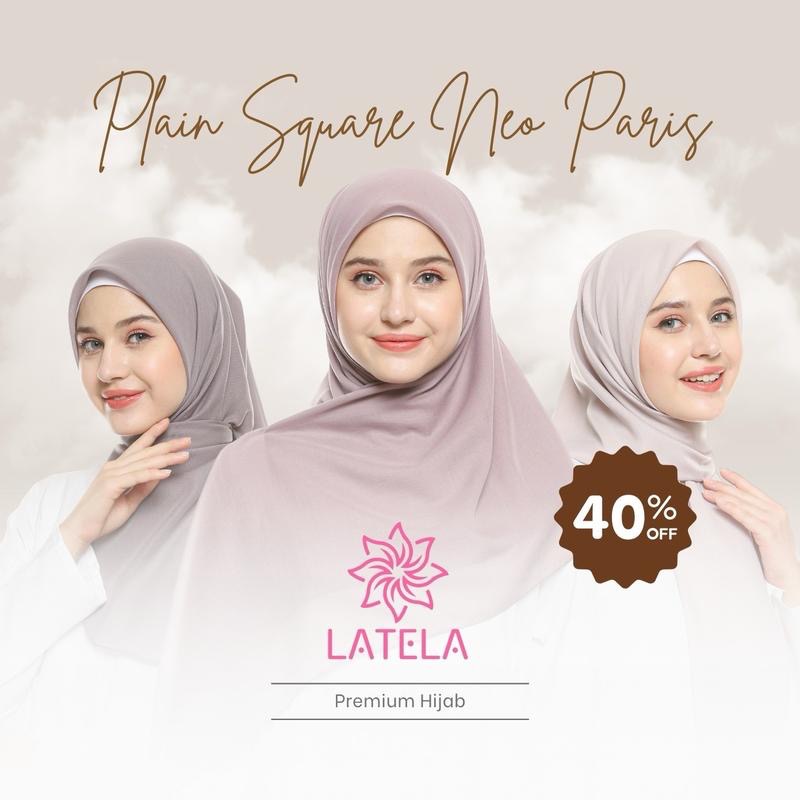 NEO PARIS Hijab Anti Letoy Plain Square Premium Jahit Tepi / NEO PARIS VOAL ORI Latela Hijab Lembut 