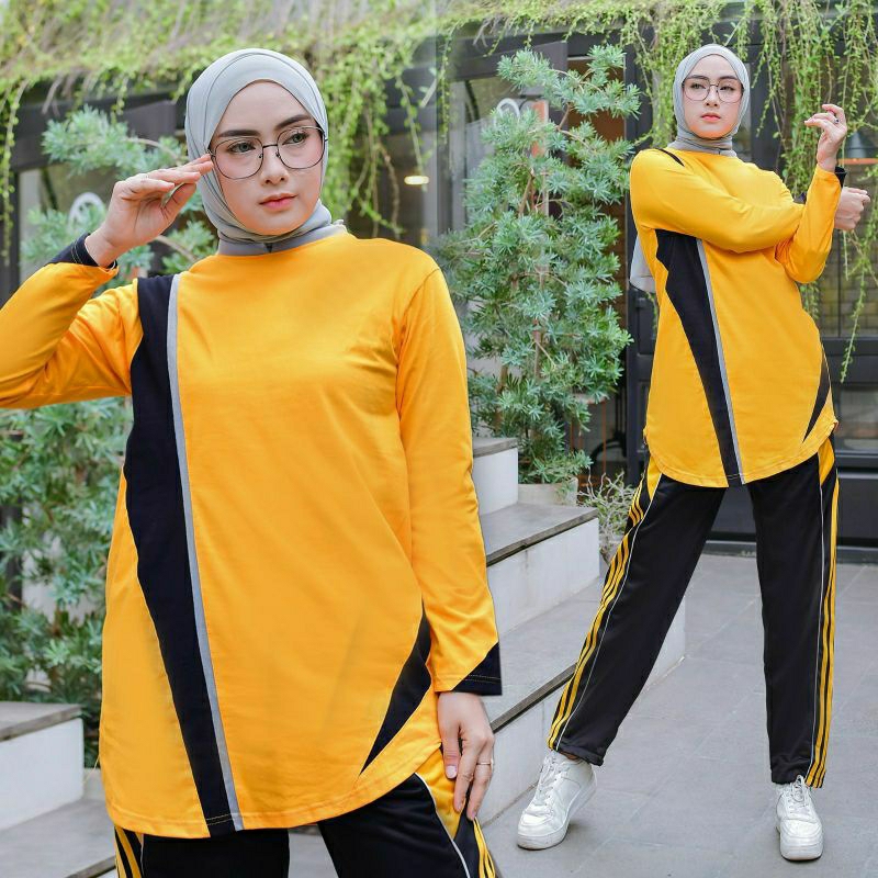 stelan baju olahraga senam muslim tunik