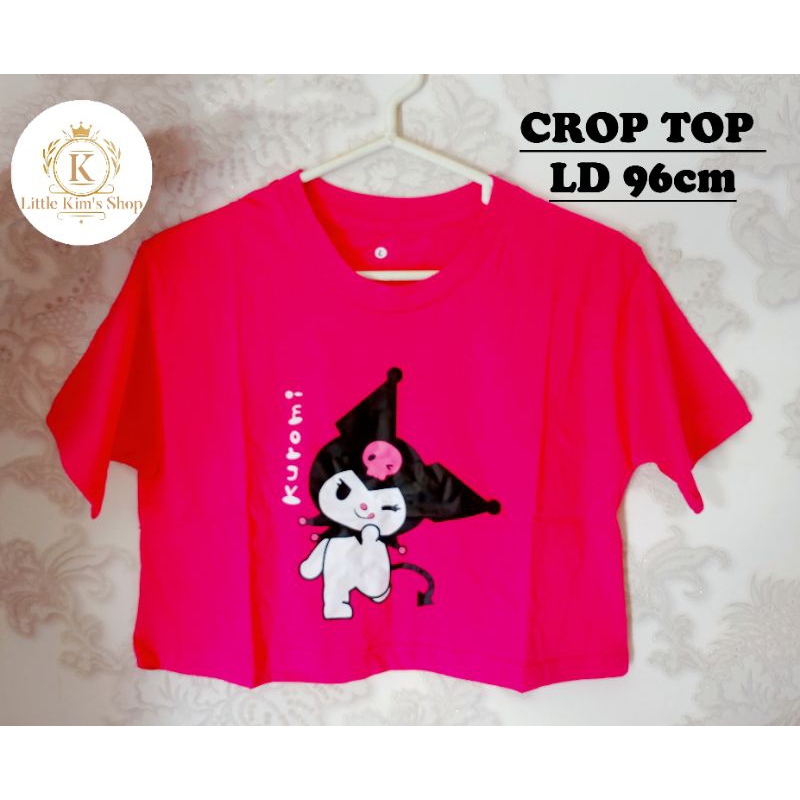 Kaos Kuromi Crop Top T Shirt Katun Combed 30s ( LD : 96cm ) / Crop Top Kuromi Fuschia / Baju Crop To