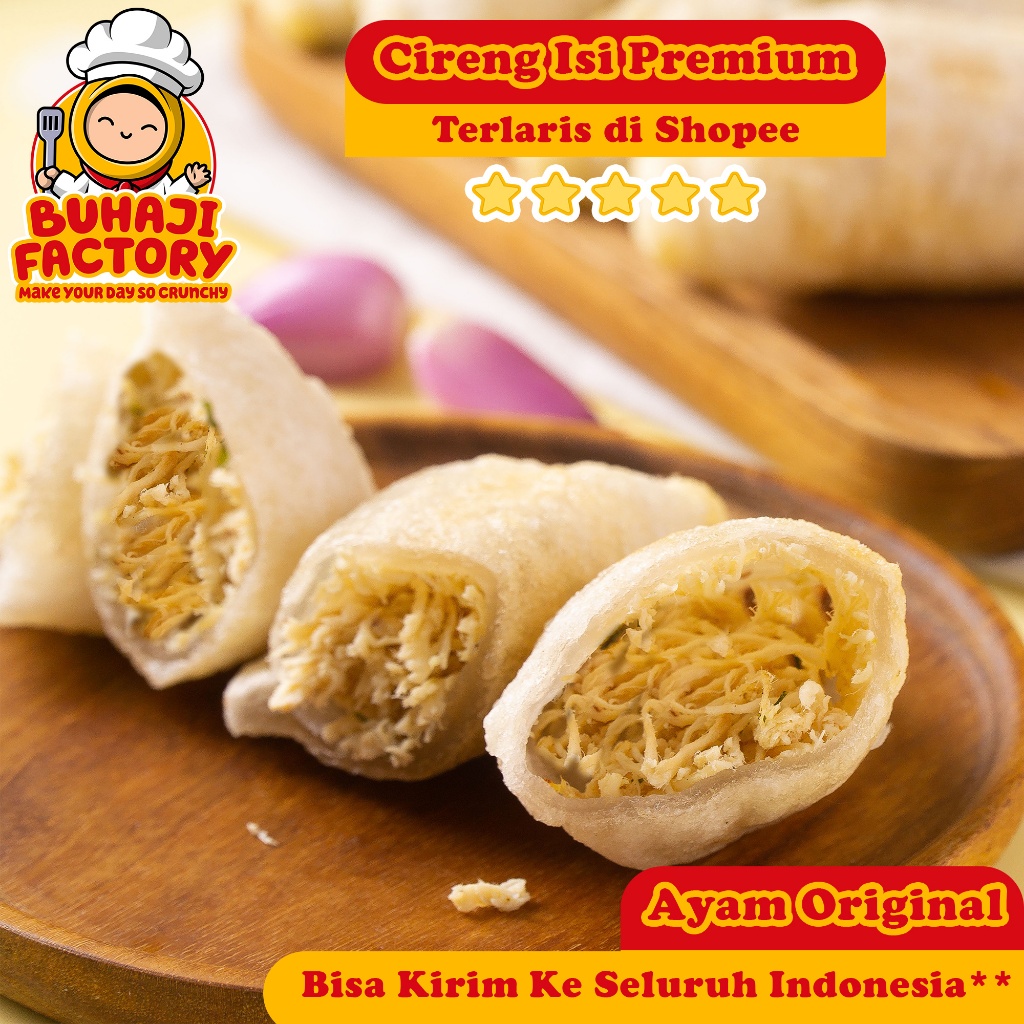 

Cireng Isi Ayam Suwir Original Premium Asin Gurih Khas Bandung Frozen food Homemade Buhaji Factory