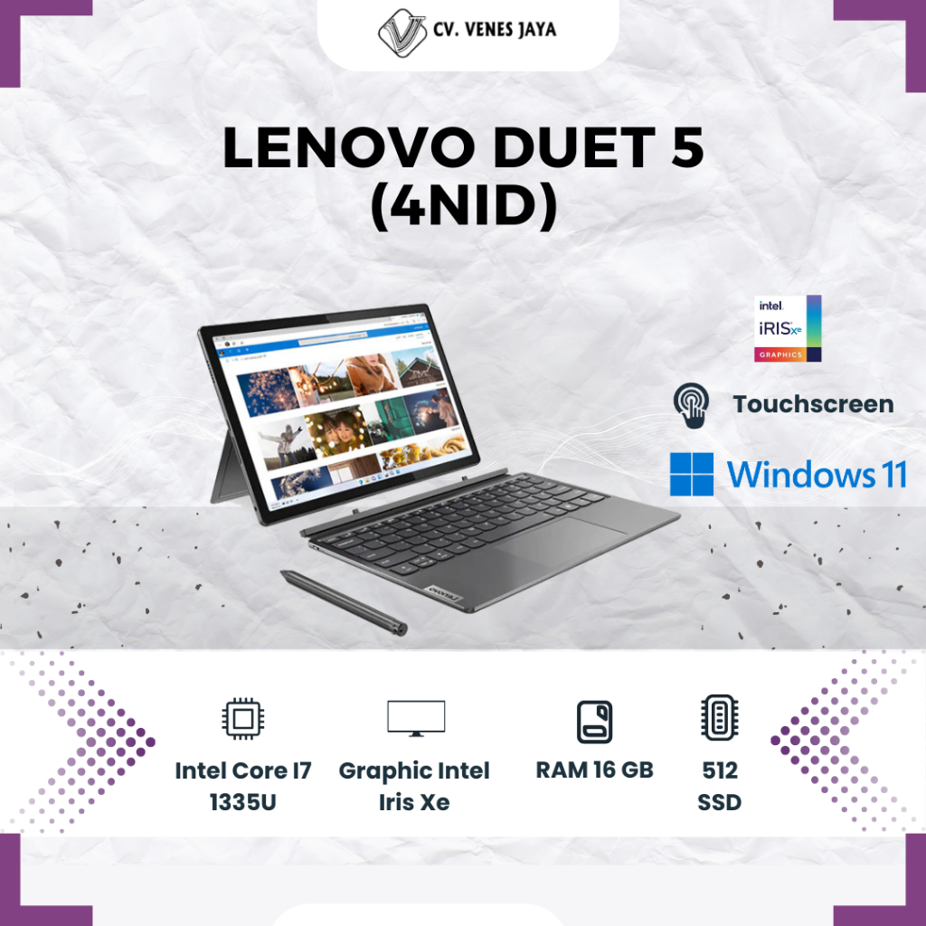 Lenovo IdeaPad Duet 5 12IRU8-83B3004NID /Core i7-1355U/16GB/512GB SSD/12.4″ 2.5K Touch/Win 11 Home+O