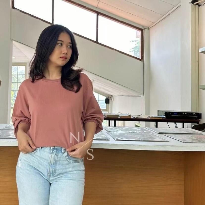 BLOUSE ATASAN WANITA LENGAN BALON KATUN COMBED 24s / ATASAN WANITA LENGAN BALON / KAOS POLOS WANITA 