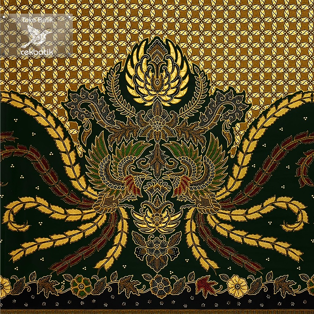 Kain Batik - Motif Burung Garuda Kawung Jawa Modern Spesial Ukuran Lebih Panjang (Hijau)