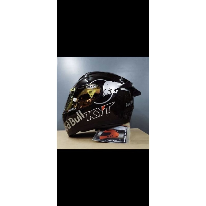 helm full face KYT r10 black doff paket ganteng red bull