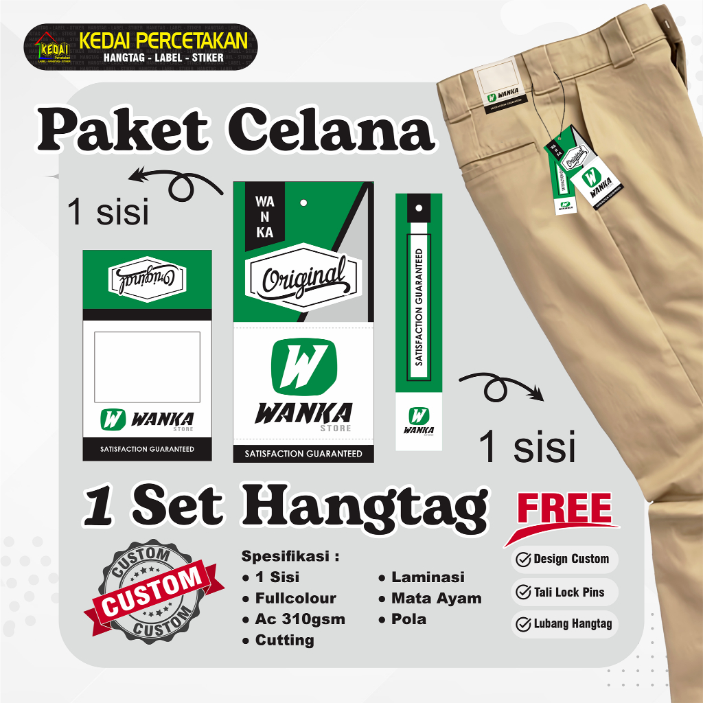 

PAKET CELANA !!! hantag aksesoris handtag Souvenir hangtag Custom hentek thank you handstag merk price tag label baju lebel merek bonus tali (PKCL001) 1 Sisi