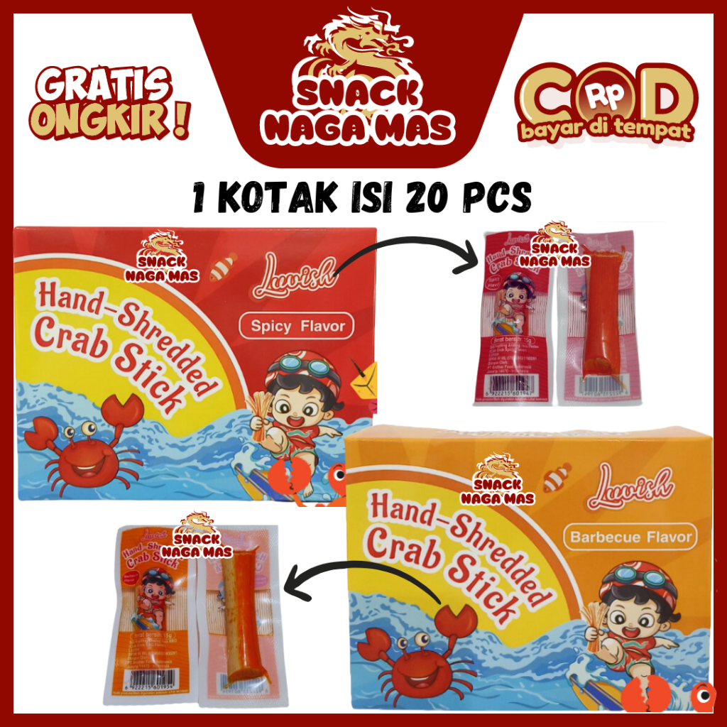 

LUVISH CRAB STICK RASA BBQ DAN PEDAS STIK KEPITING [1 BOX ISI 20 PCS]