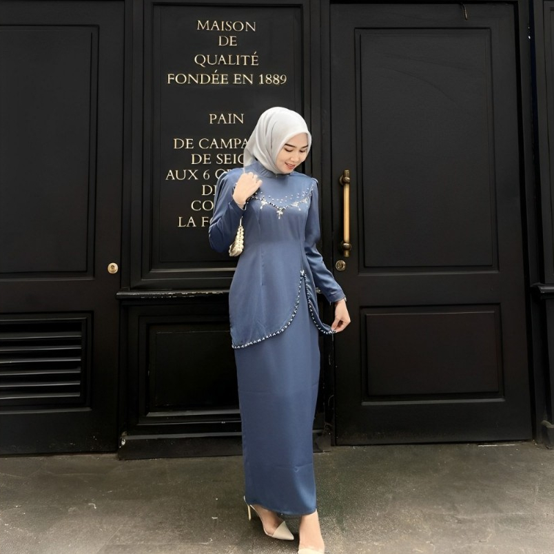 Terbaru - Oneset Felicia Set Baju Kurung Melayu Setelan Wanita Rok Satin Fit Body Dress Kondangan Ke
