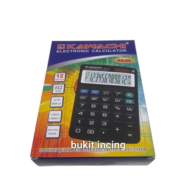 

Kalkulator Elektronik Kawachi KX-6 S 12 Digit dengan Double Power - Auto Replay dan Check Correct
