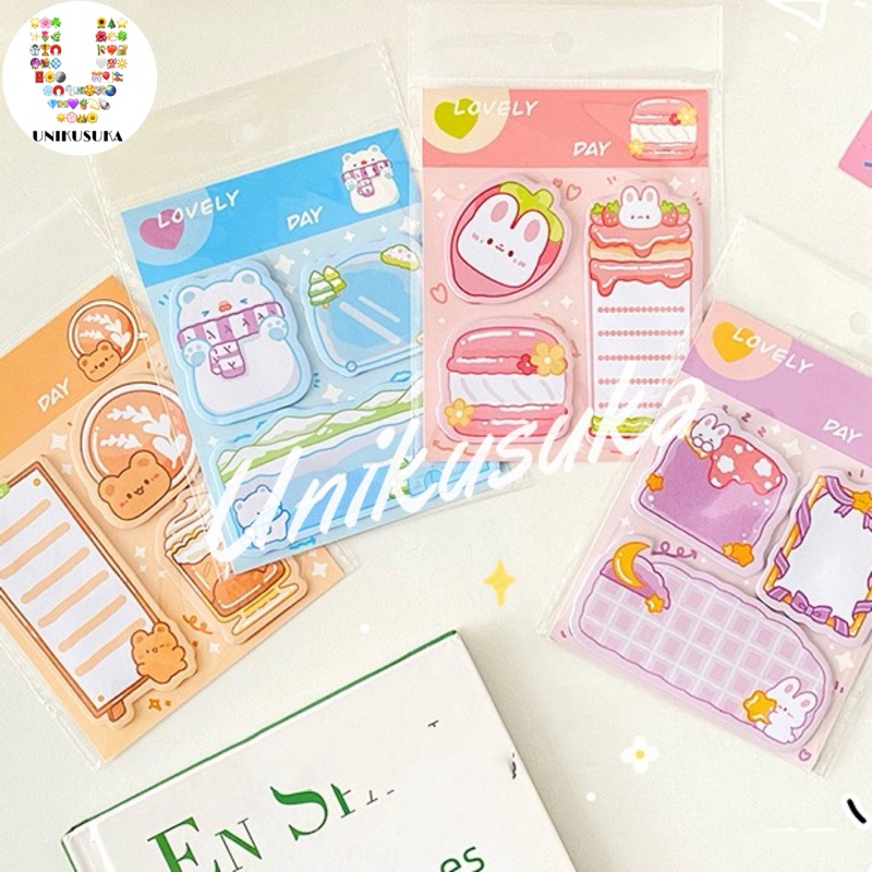 

[UNIKUSUKA] Sticky Note Memo Pad Motif Kawai warna pastel isi 60 lembar