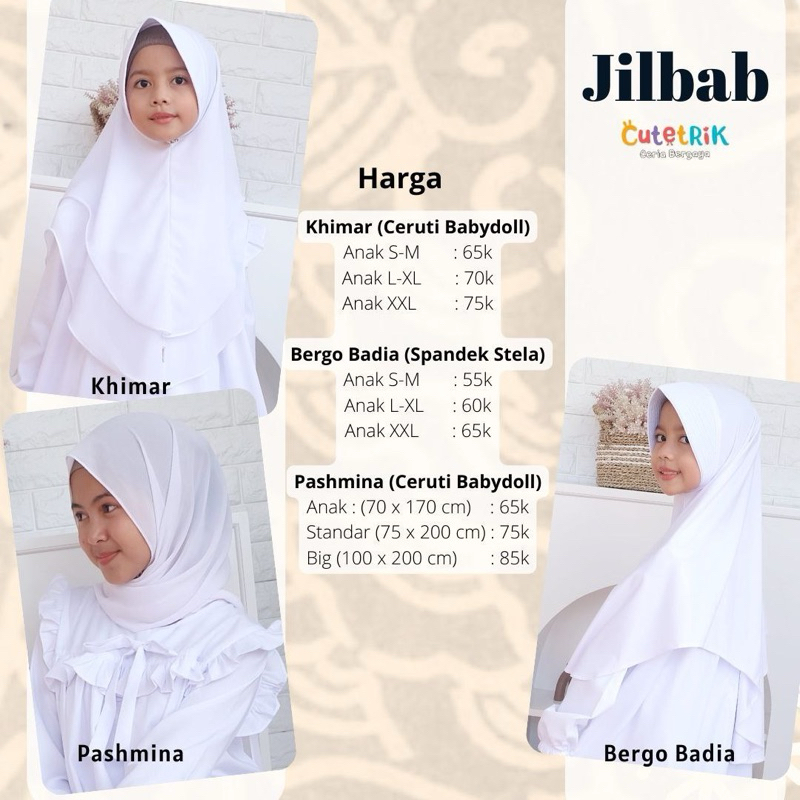 Khimar / Jilbab / Kerudung Anak Putih Sekolah Ceruti by Cutetrik