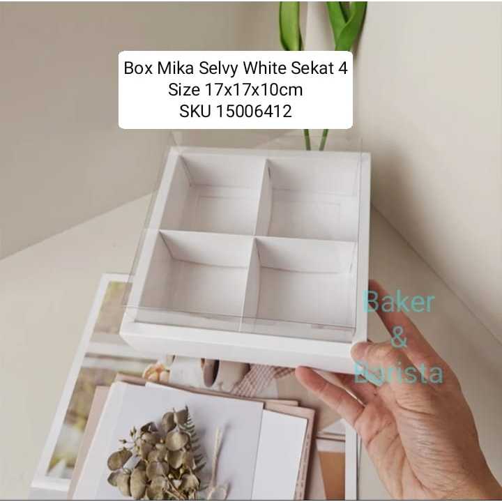 

Box Mika White Selvy White Sekat 4 / Box Cupcake Cake Potong Bolu Potong Box Gift Lucu Cantik Kekinian Color : White Material : Cardboard, Food-grade white cardboard paper both the box and tray Material Feature : High quality food-grade materials for foo