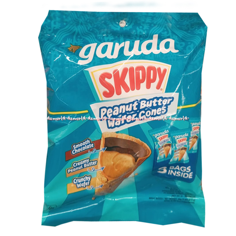 

Garuda Skippy 45gr Peanut Butter Wafer Cones Wadah Kon Es Krim Cone Isi Coklat Rasa Kacang Skipi Crunchy Waffer 3pcs