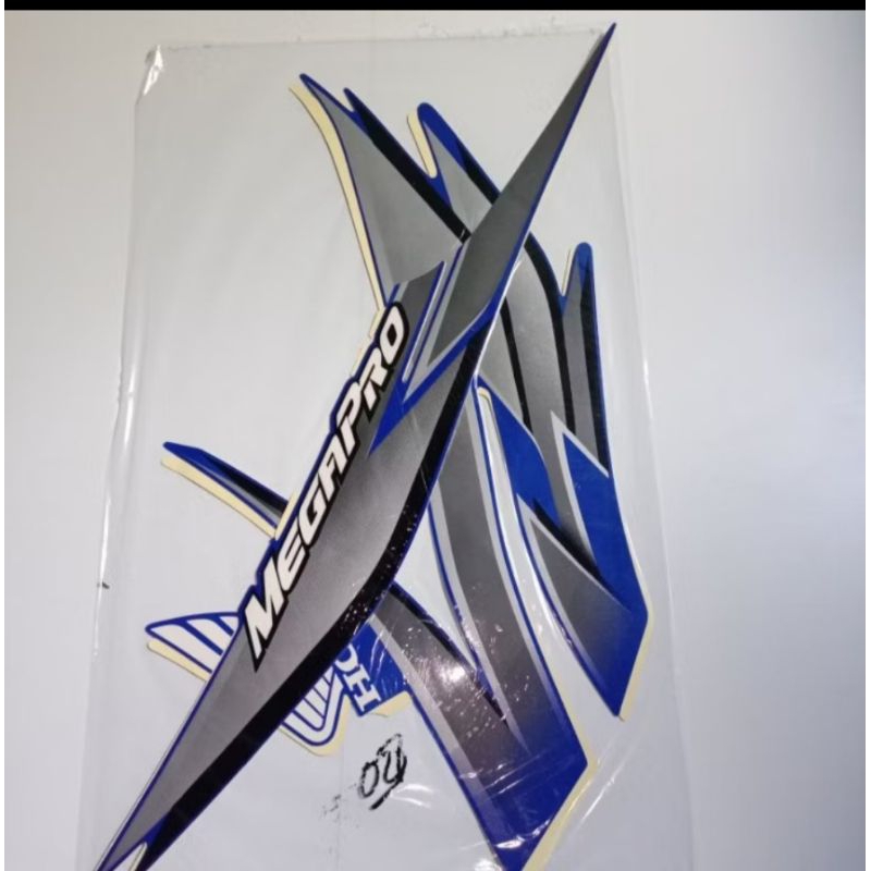 striping sticker tangki dan body honda megapro new primus 2007 biru silver